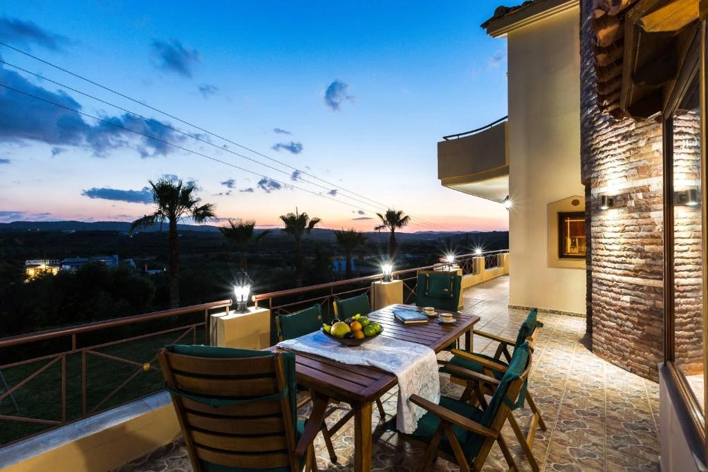 Terrace dining at sunset at Villa Sevdas